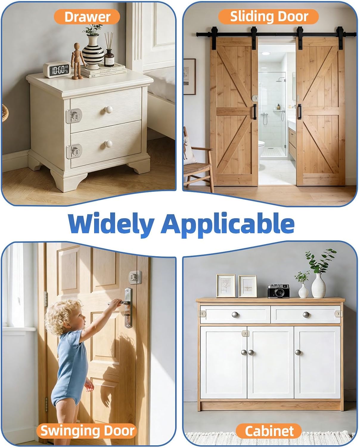 180 Degree Combination Cabinet Lock, Keyless 3 Digit Password Lock, Anti Pry Zinc Alloy Mechanical Sliding Door Lock for Cupboard, Closet, Drawer (2, Nickel)