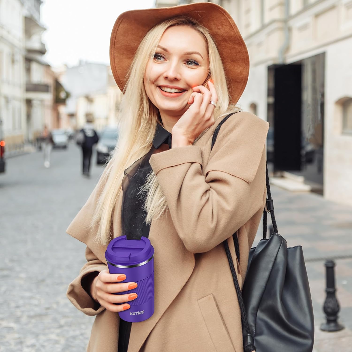 KETIEE Travel Mug 12oz: Insulated Coffee Mug with Leakproof Lid, Travel Coffee Mug Vacuum Stainless Steel Double Walled Reusable Coffee Cup for Hot and Iced Coffee Tea Water (Purple) - Image 7