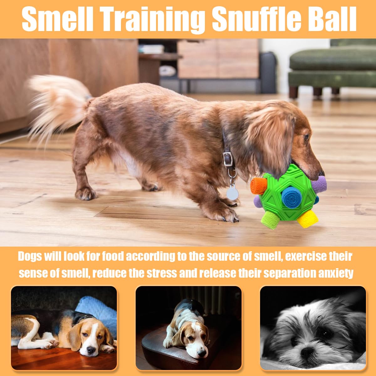 Dog Snuffle Ball-Interactive Puzzle Dog Toys Encourage Natural Foraging Skills Slow Feeder for Training and Stress Relief, Cloth Strip Hiding Food Chew Toys with Squeaky Carrot Toy for Any Size - image 5