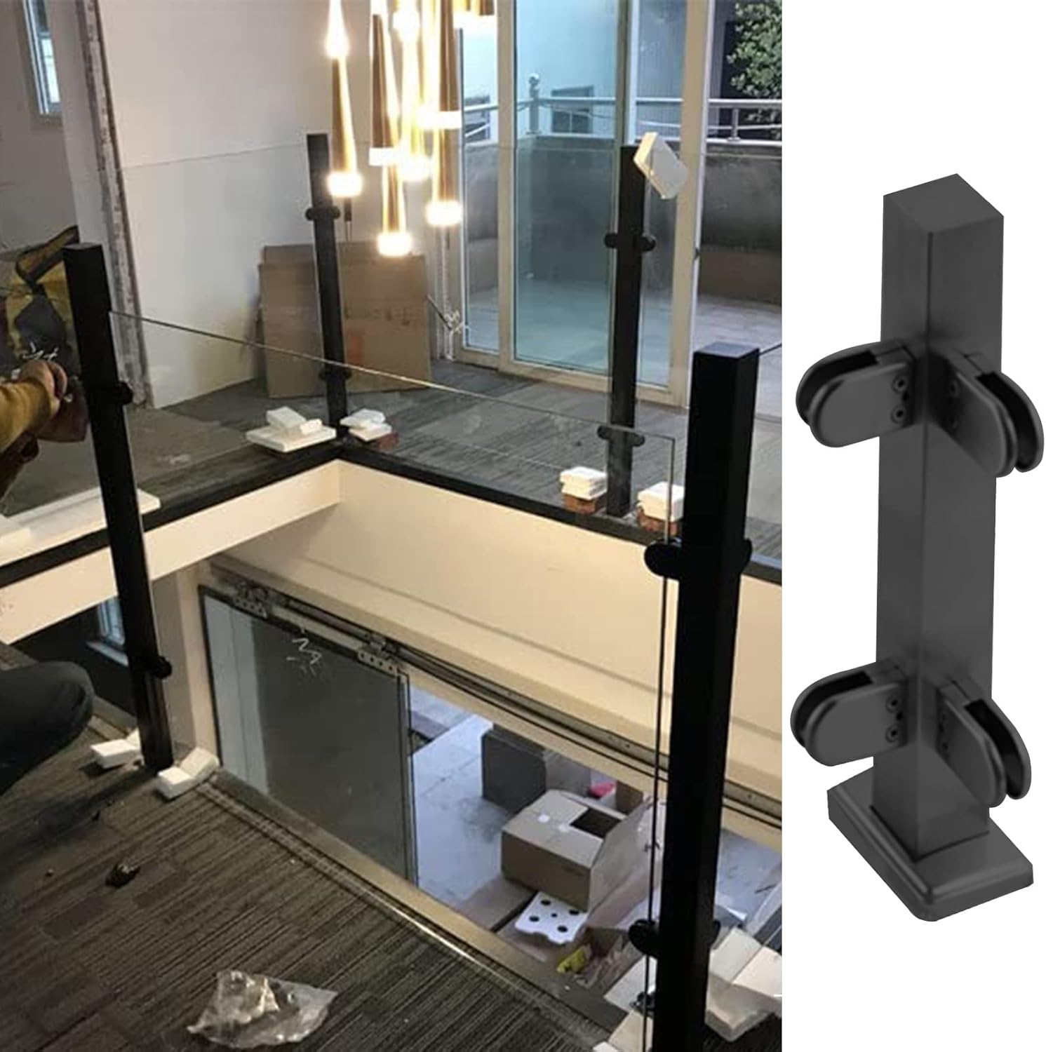 Glass Baluster Post with Rubber Inserts, Durable Railing for Glass/Wood Panels, Stair & Balcony Handrail Kit, 39.4in Height, Ideal for Corner Installations
