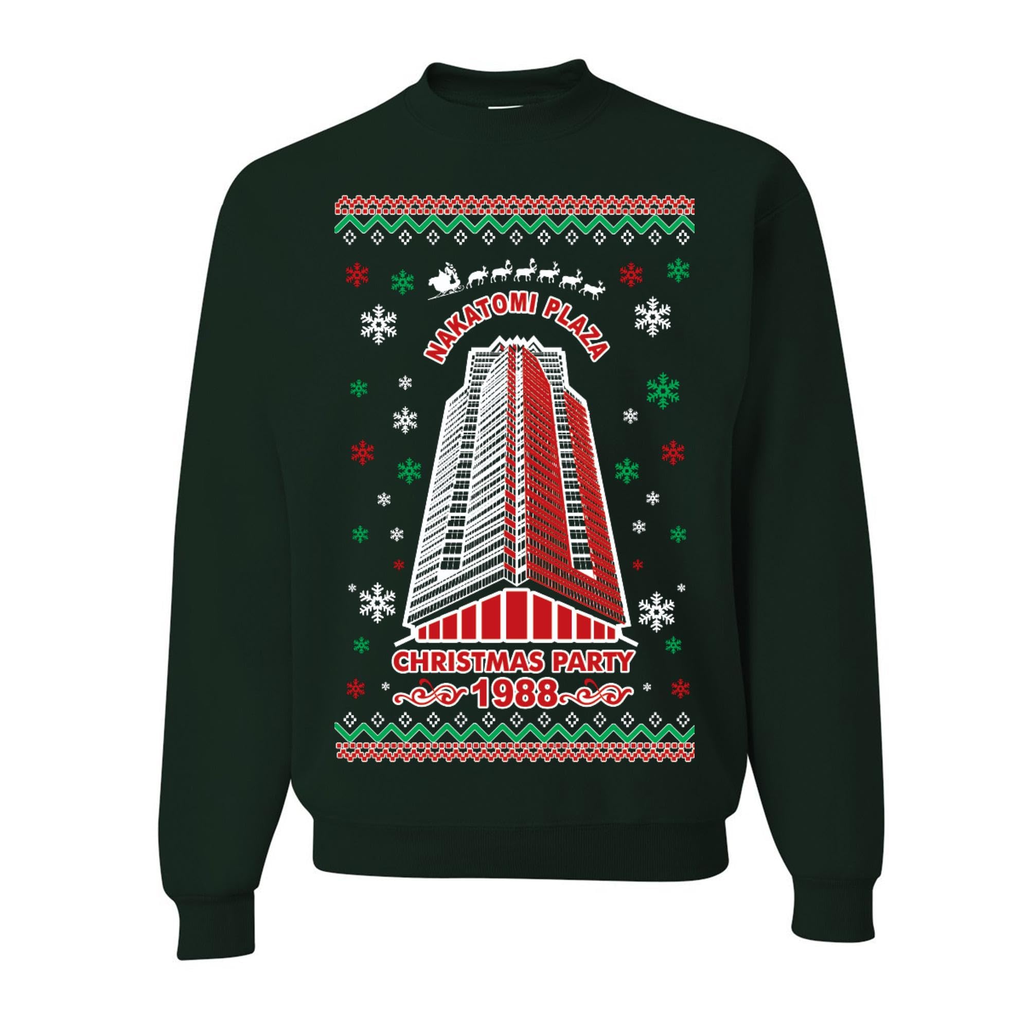 wild custom apparel Nakatomi Plaza Christmas Party 1988 RED LOGO Ugly Christmas Sweater Crewneck Sweatshirt