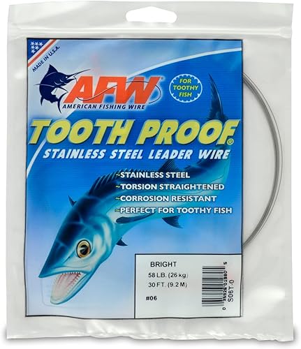 Miniatura 80 de AFW Alambre duro de acero inoxidable a prueba de dientes, brillante y camuflaje para tiburón, barracuda, caballa real, Wahoo, protección contra