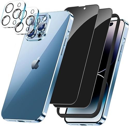 Intermerge Paquete de 2 protectores de pantalla de privacidad para iPhone 15 Pro Max de 6.7 pulgadas con 2 protectores de lente de cámara de vidrio