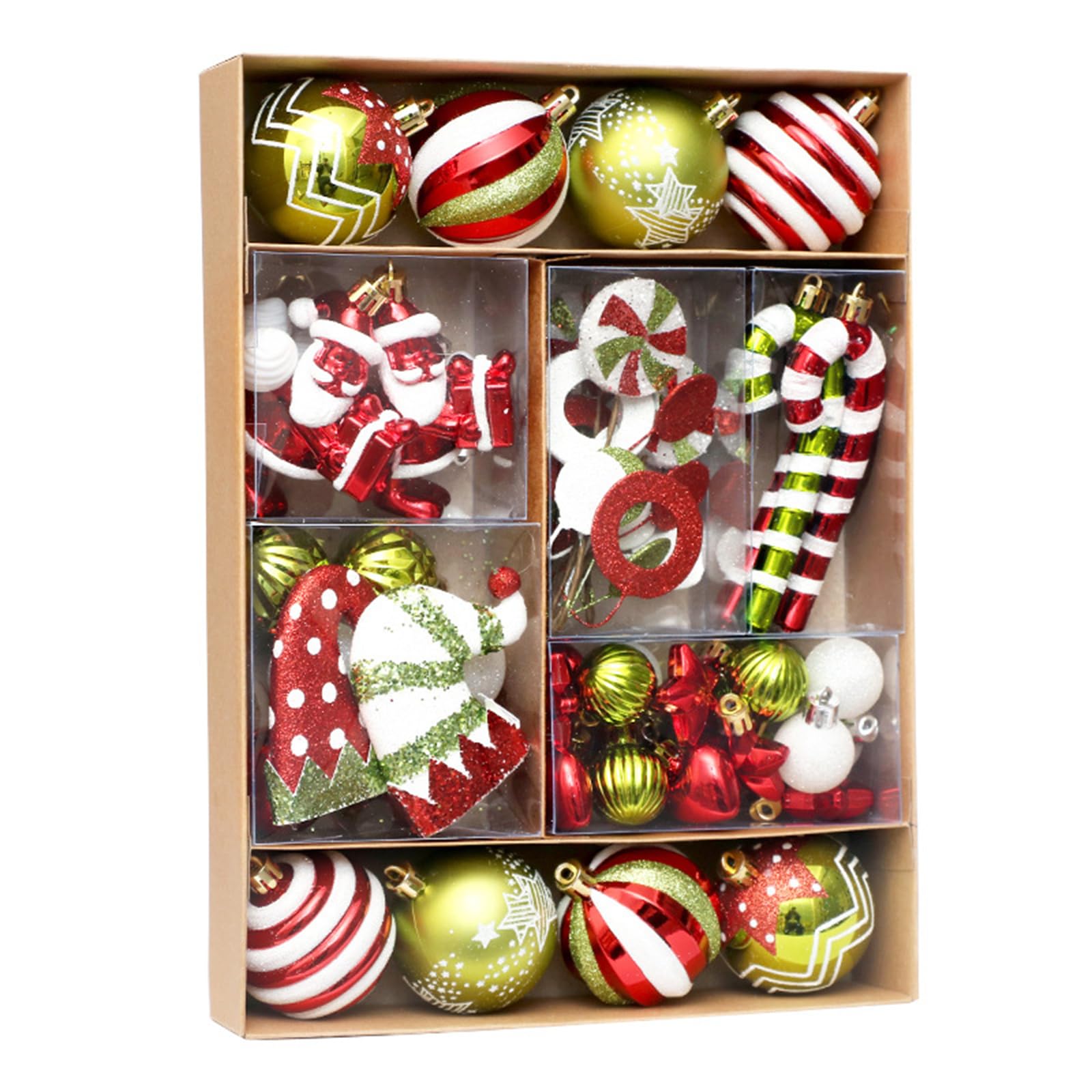 Lot de 50 petites boules de Noël en plastique incassable à suspendre pour sapin de Noël (rouge, vert, blanc)