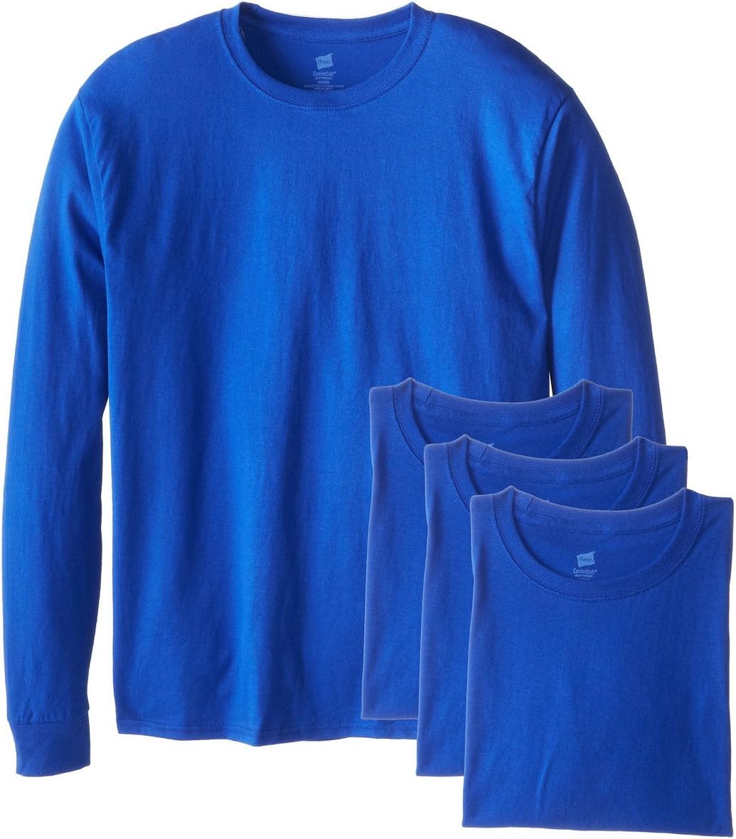 Men's Essentials Long Sleeve T-Shirt Pack, Crewneck Cotton Tees, 4-Pack