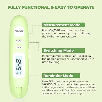 Meat Thermometer Digital, Rechargeable Instant Read Food Thermometer for Cooking Grilling Air Fryer Griddle Probe Kitchen Gadgets Essentials BBQ Grill Smoker Oil Fry Candy Turkey, Avocado Green