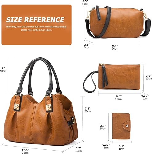 Miniatura 3 de KingTo 4 piezas Carteras Bolsos de Mano Retro para Mujeres Bolsas de Hombro Elegantes con Asa Superior Suave Juego de Maletín