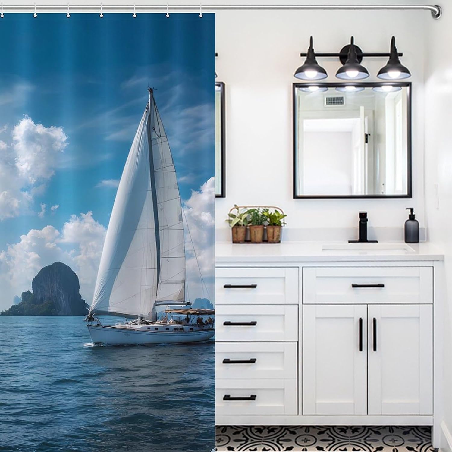 Nautical Yacht Aquatic Coastal Shower Curtain 46.85x70.87Inch（119x180cm） Polyester Bath Curtain Shower Curtains Printed Decorative