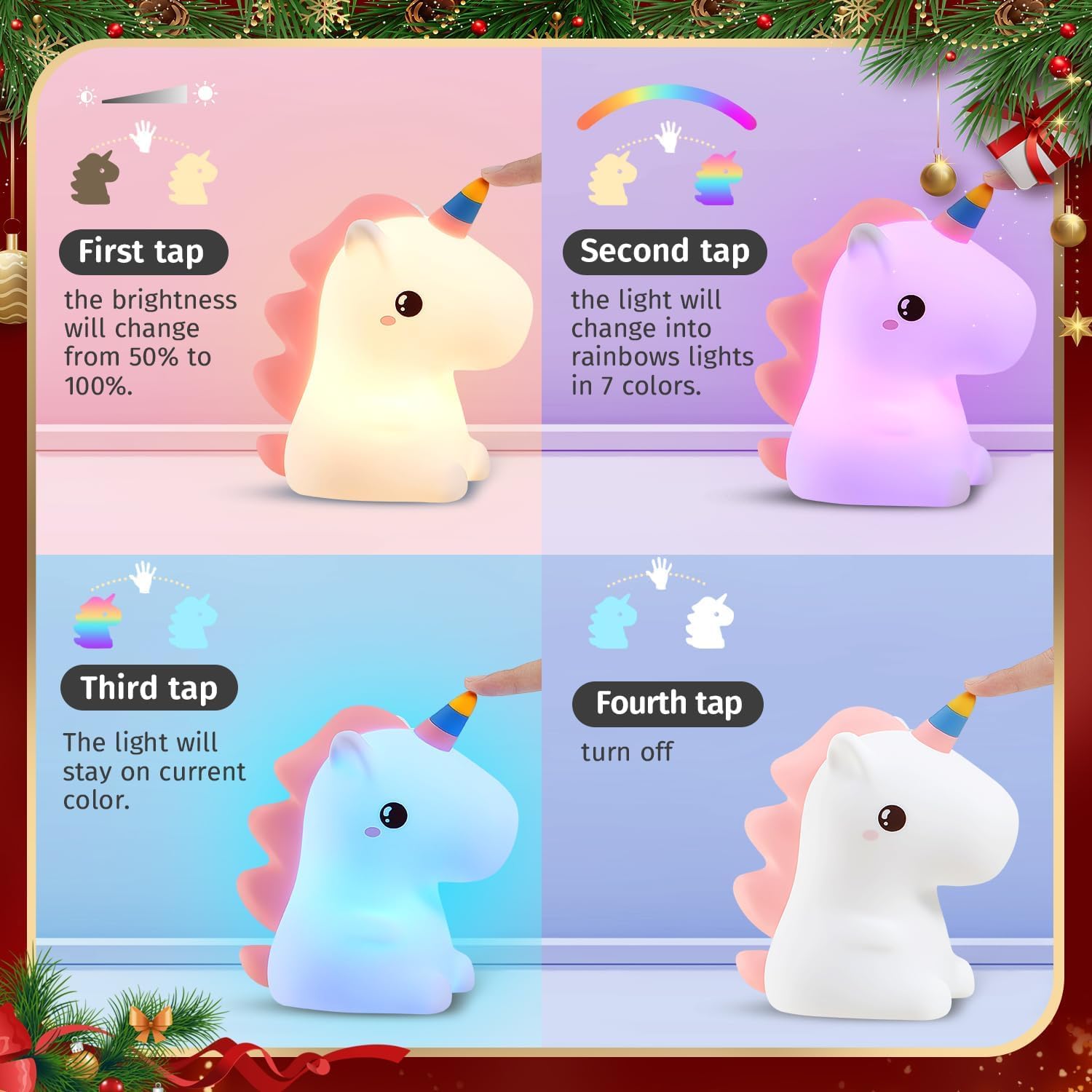 [Regalo+Telecomando] One Fire Unicorno Bambina Regalo Battesimo, 16 Colori 5 Dimmerabile Luce Notturna Bambini,Silicone Lampada Notturna per Bambini,Ricaricabile Luce Notturna Cameretta Bambina Regalo
