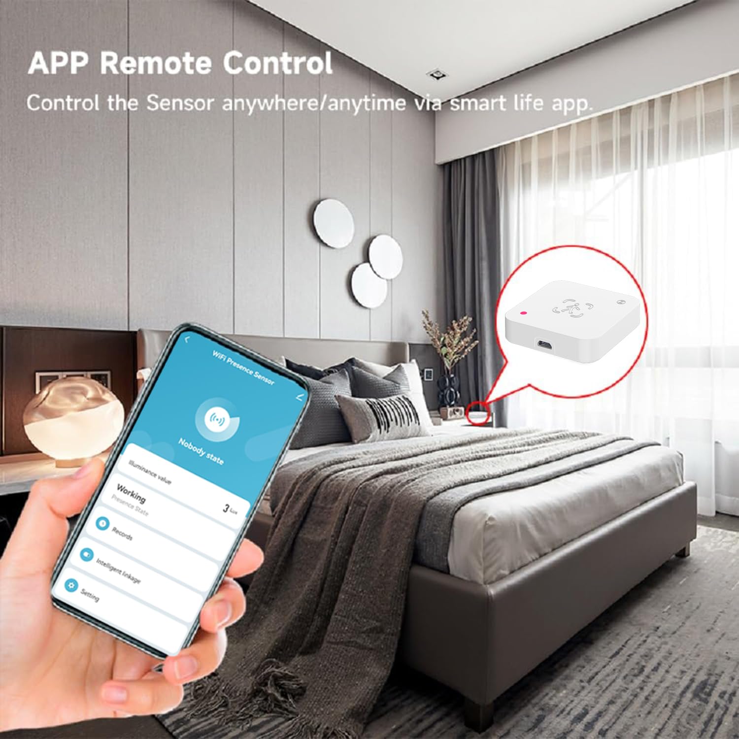 WiFi Human Presence Sensor: 5.8GHz mmWave Radar Smart Motion Sensor with Luminance, Zone Positioning, Adjustable Sensitivity, Human Body Exists Sensor for Home Automation, Support Alexa (WiFi -1Pack)