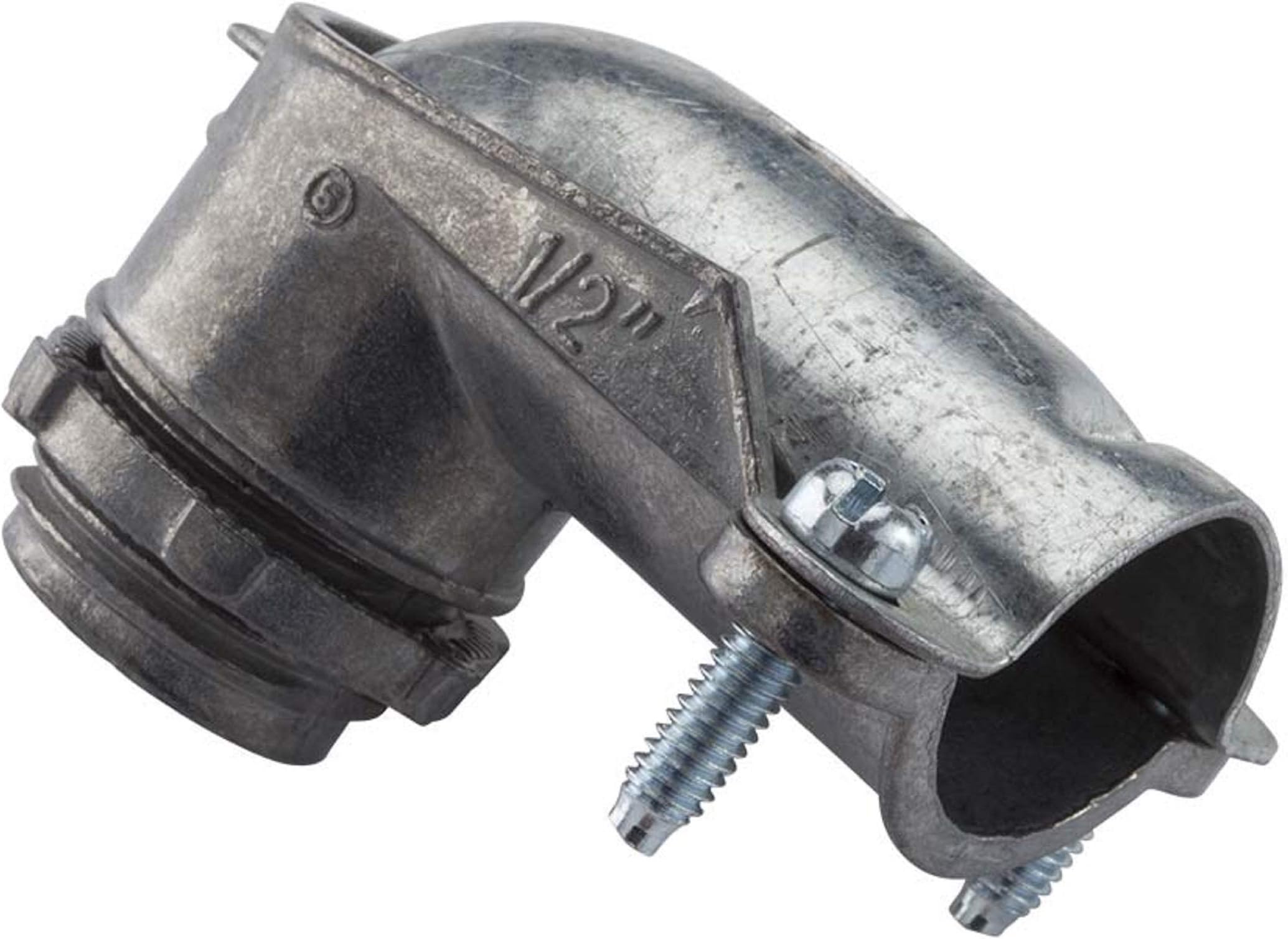 Halex – ½ Inch 90 Degree Flexible Metal Conduit Connectors – 11005B – 25 Per Pack – Silver