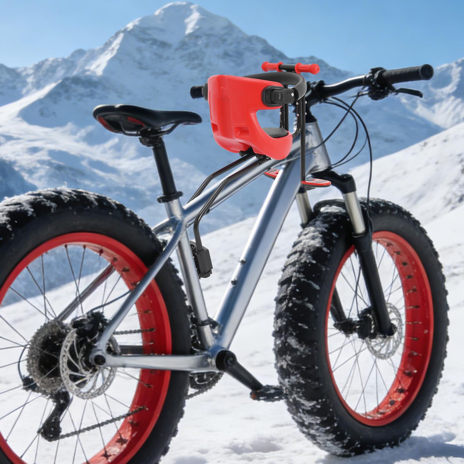 Siège avant pour vélo de montagne pour enfant avec support réglable et barre de sécurité amovible, poignées antidérapantes et repose-pieds, max. 50 kg, pour 8 mois à 4 ans
