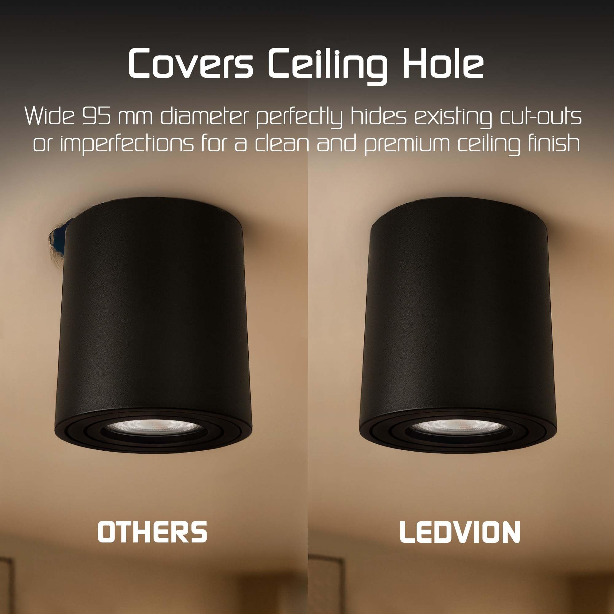 Ledvion 6er Set LED Aufbauspot Schwarz Rund 3W Warmweiss | mit Leuchtmittel geliefert; fuer Decke Flur Kueche und Wohnraum