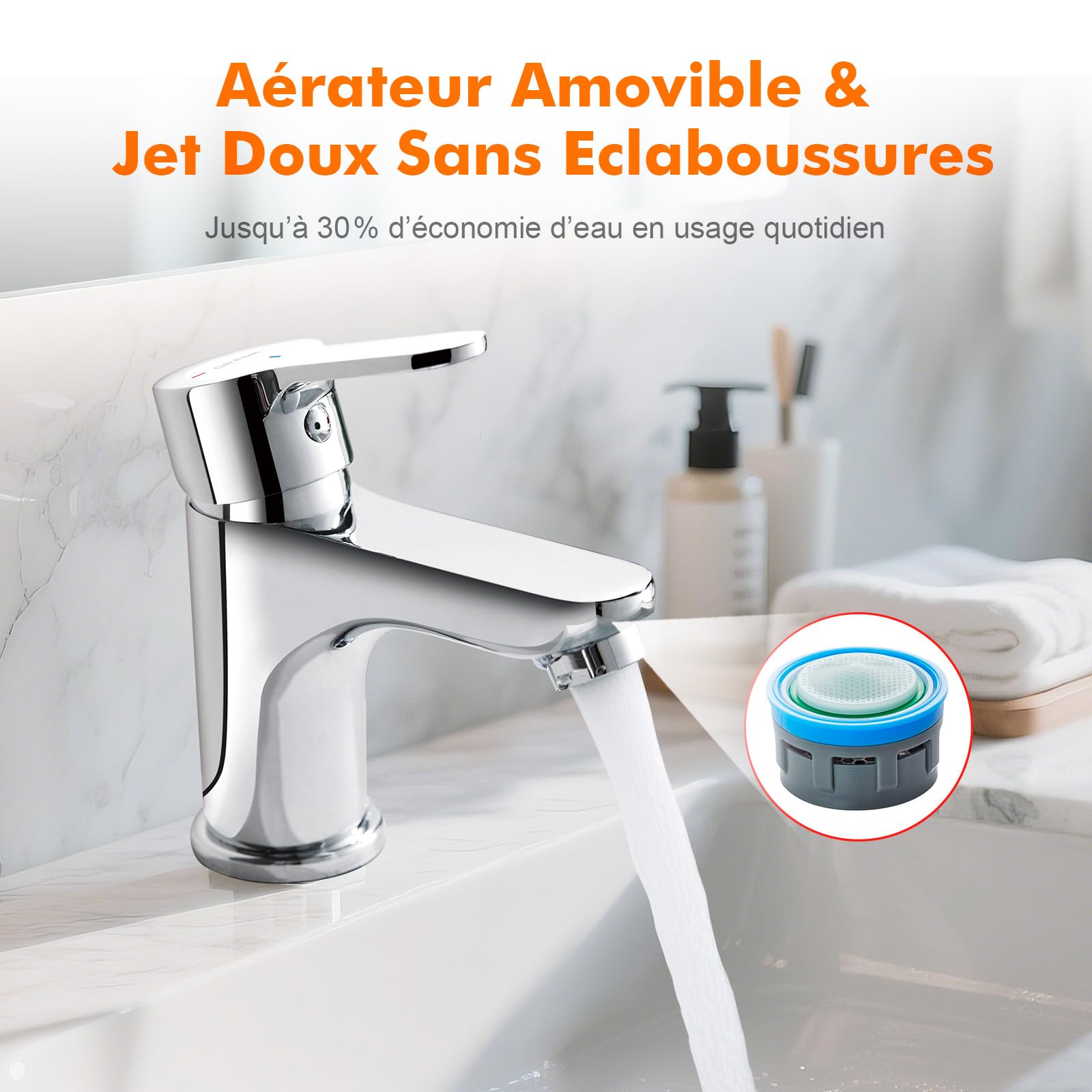 GRIFEMA G11003 Mitigeur Lavabo Laiton Chromé, 74 mm | Eau chaude et froide, cartouche céramique, aérateur ABS, raccord G3/8 et deux flexibles de 40 cm