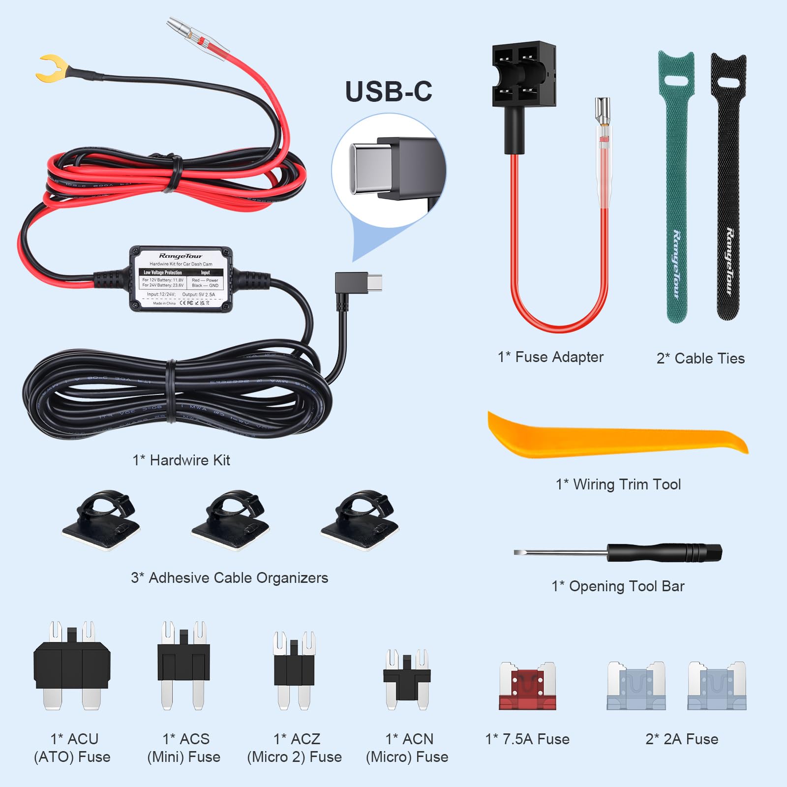 70mai Dash Cam Range Tour Kit Cablaggio USB-C, Dash Cam Hardwire Kit 3 ...