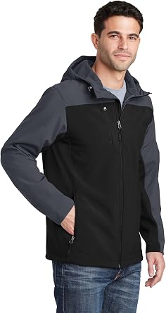 Port Authority Hooded Core Soft Shell Jacket. J335 Black/Battleship Grey M