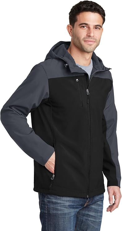 Port Authority Hooded Core Soft Shell Jacket. J335 Black/Battleship Grey M