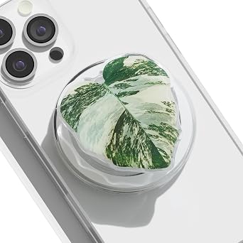OnTheGrip Compatible with Magsafe Magnetic Cute Acrylic Tropical Leaf Design Collapsible Mobile Phone Grip Stand Holder for Smartphone Tablet Cell Phone Accessory Monstera Deliciosa