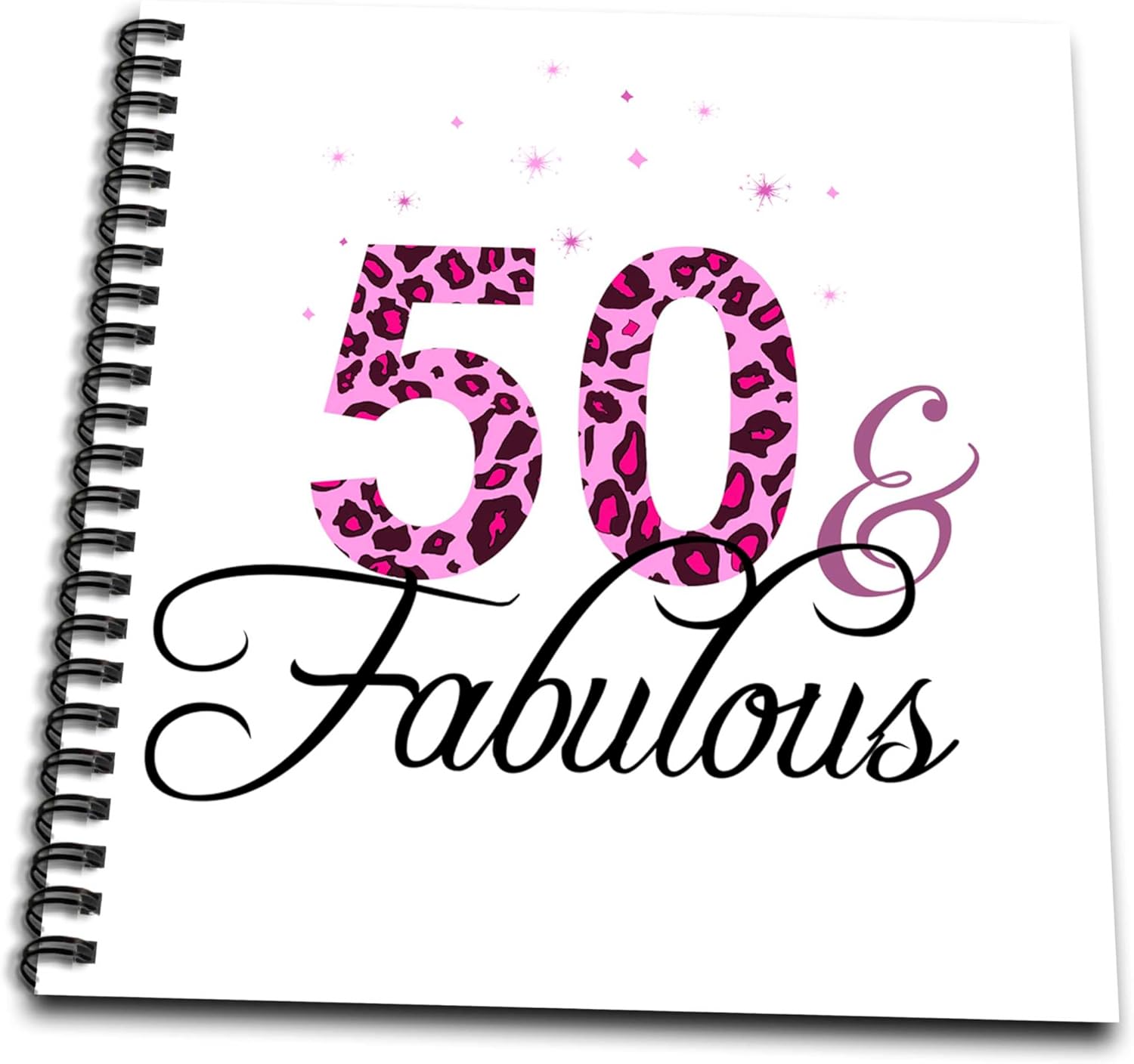 3dRose db_162613_2 50 and Fabulous-Fun Girly Birthday Gift-Black and Hot Pink Leopard Print Pattern Bday Diva Text-Memory Book, 12 by 12-Inch