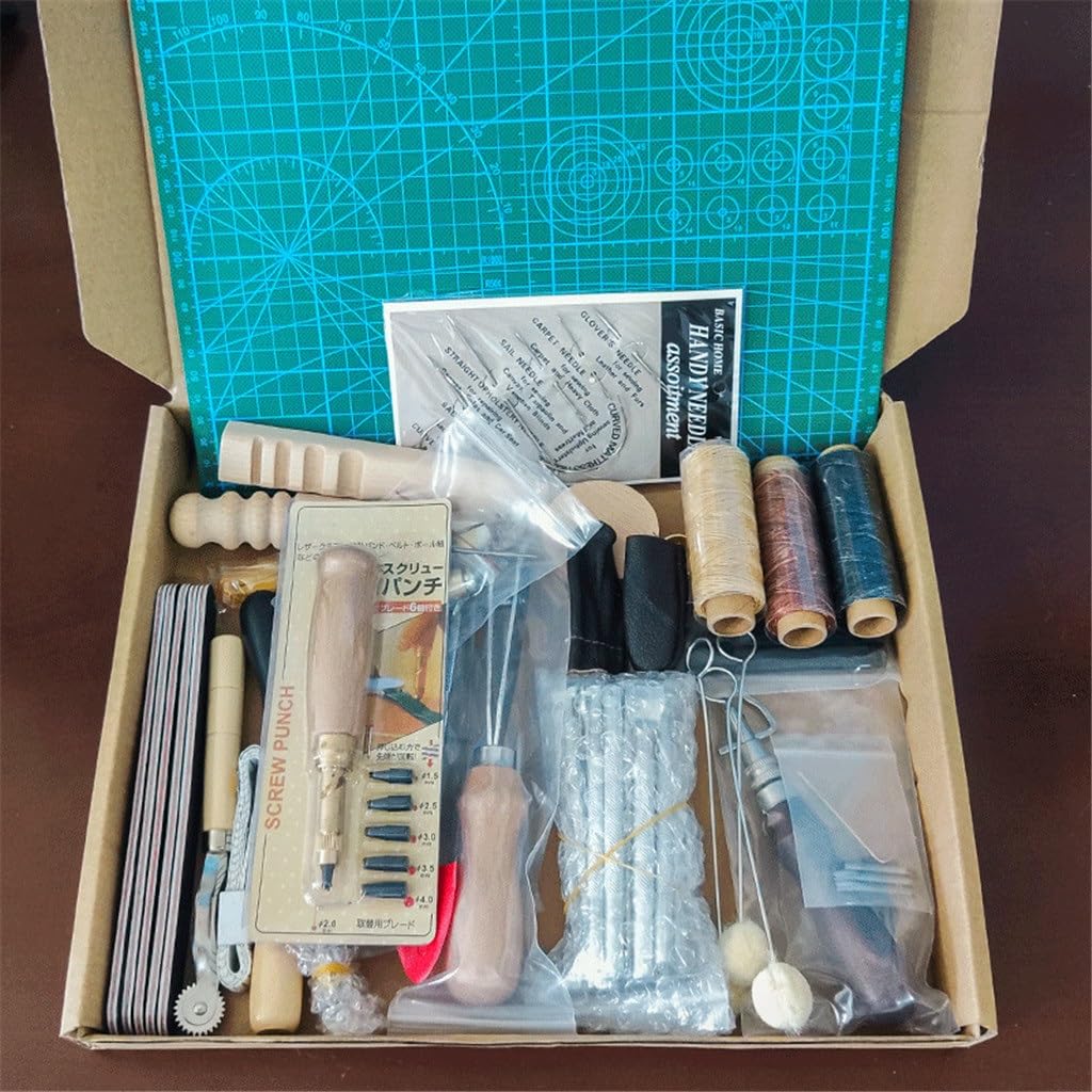 Juego de 50 Piezas de artículos de Cuero Hechos a Mano para Coser a Mano, Juego de Herramientas de Cuero para Bricolaje, Juego de Cuero Hecho a Mano