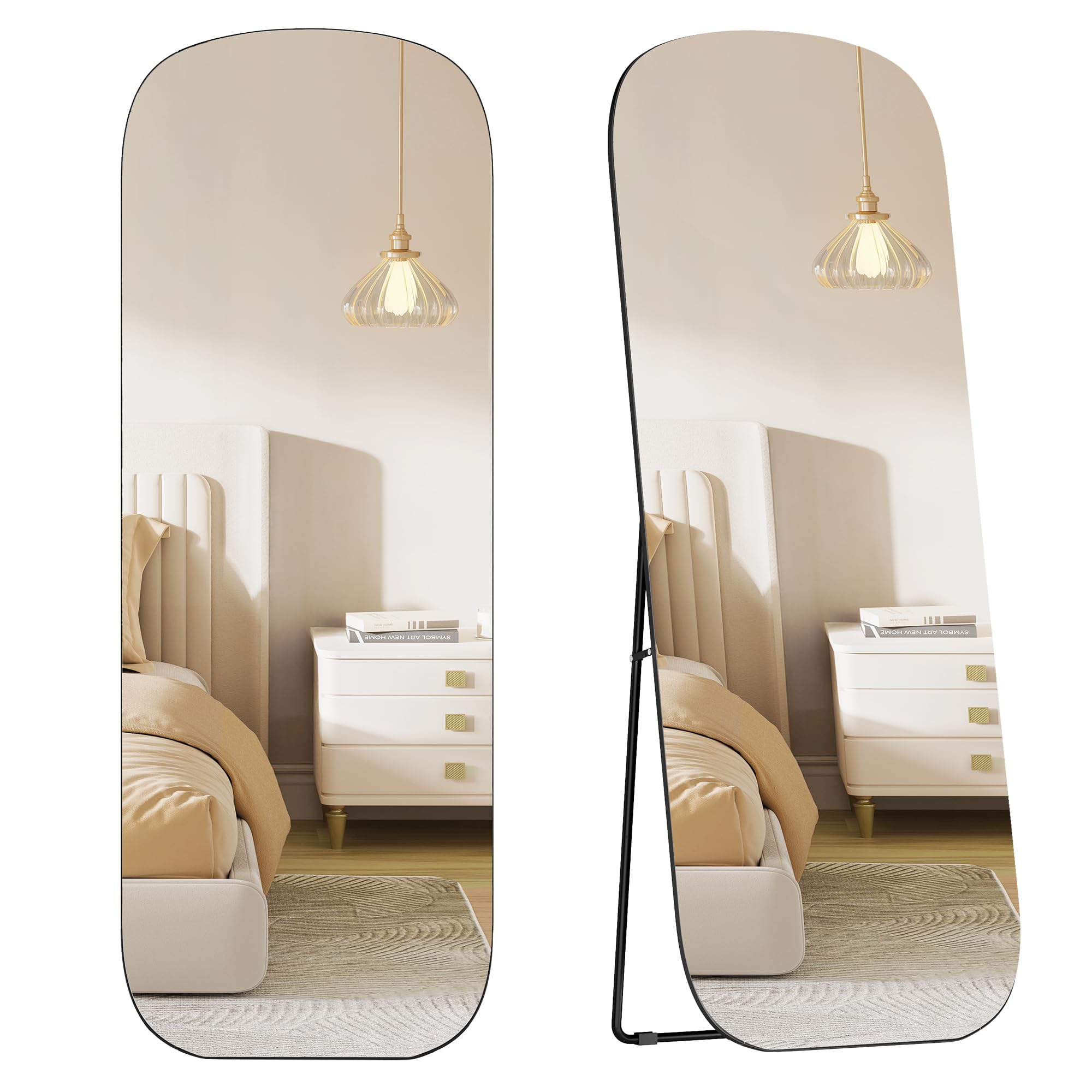 SONGMICS Miroir sur Pied Pleine Longueur 160 x 50 cm Cadre en Aluminium Noir d'encre
