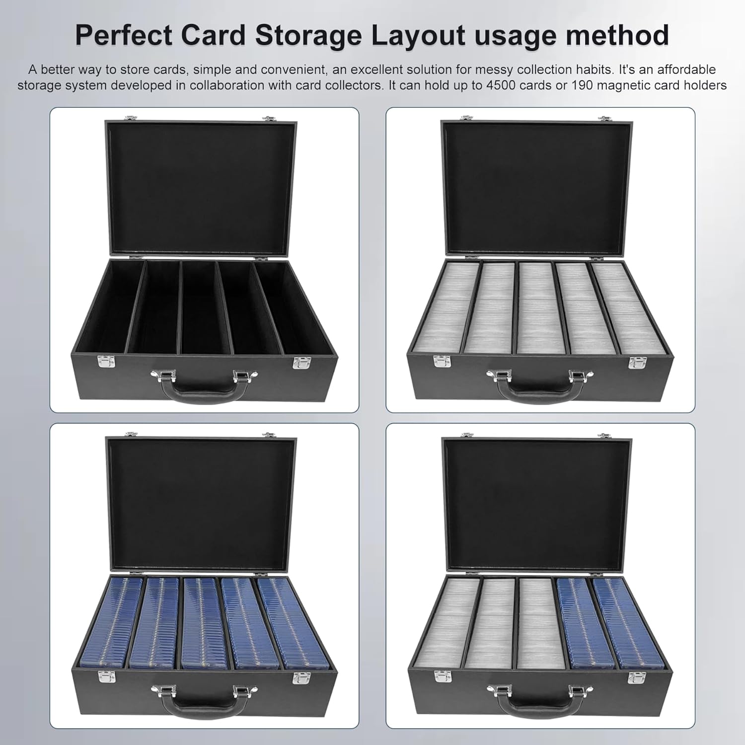 Card Storage Box for Trading Cards，4500+ Card Deck Case for Trading Cards,Leather Closure Commander Card Storage Box,Protectors Fit for YuGiOh, MTG and Sport Cards. (Black, 4500+)