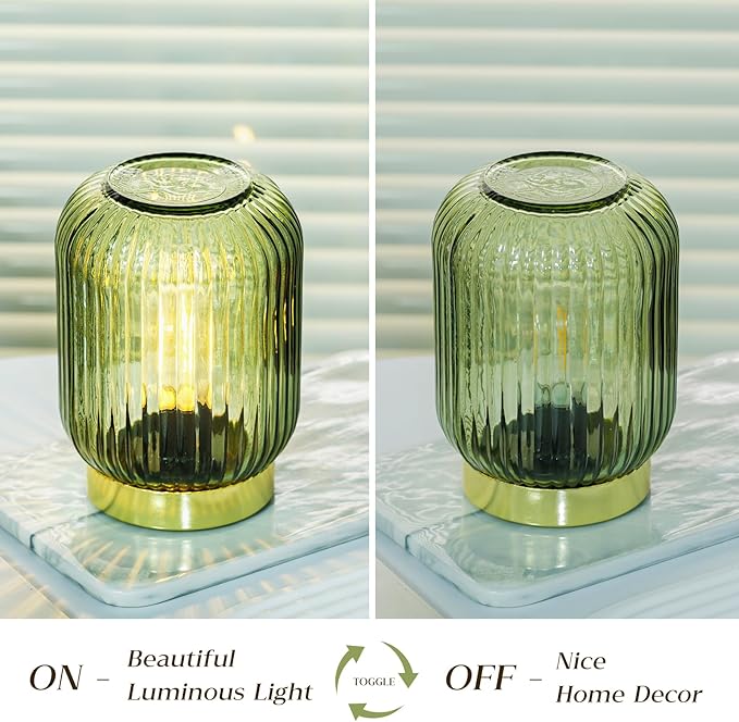 JLYSSMCO Battery Operated Lamp - Cordless Battery Powered Lamps for Home Decor - Cordless Table Light - Small Decorative Battery Lamps for Living Room - Portable Bedside Lamp - Green photo 3