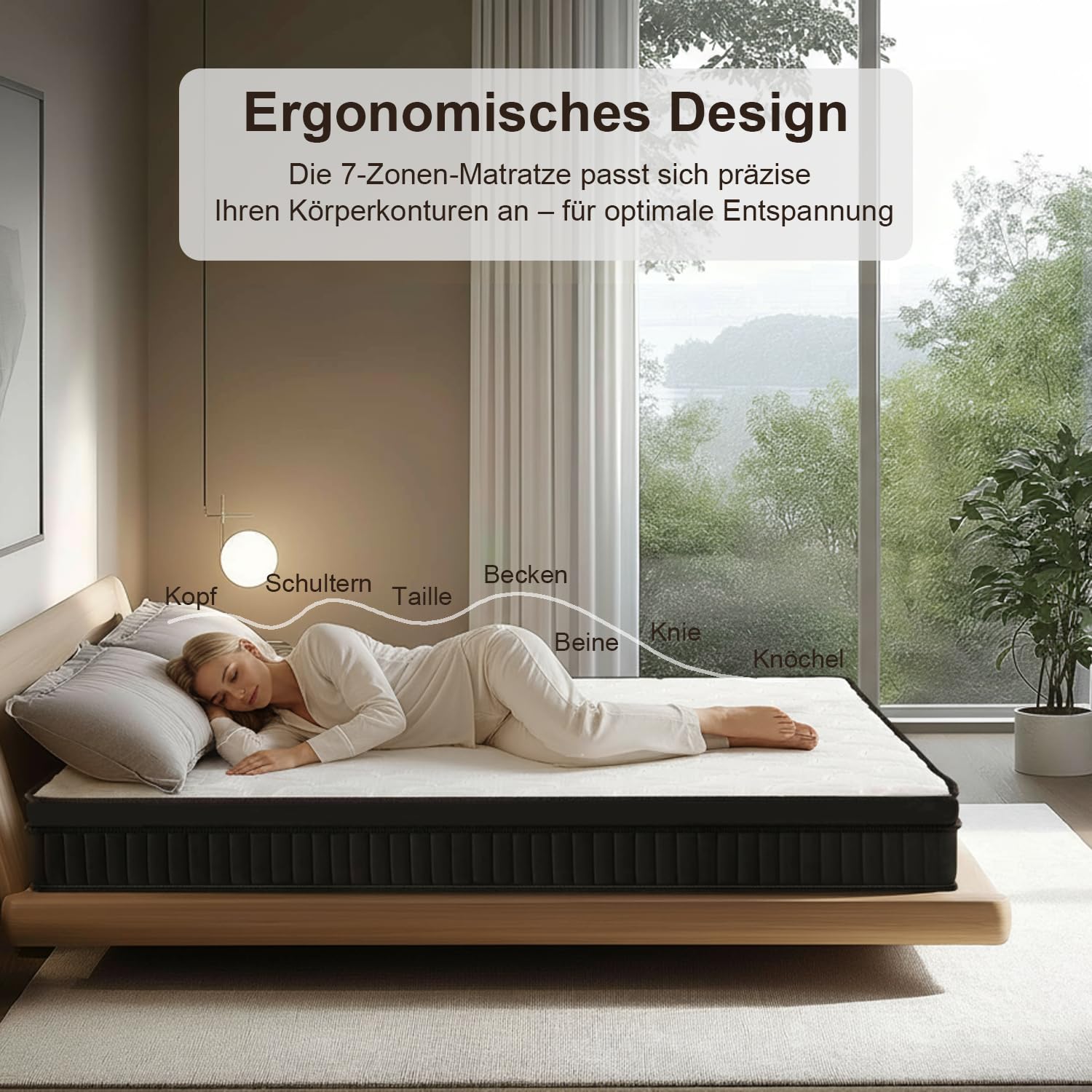 Materasso 90 x 200 cm, altezza 25 cm, durezza H3 media, materasso ibrido a 7 zone, materasso ortopedico a molle insacchettate con schiuma confortevole, traspirante, riduzione della