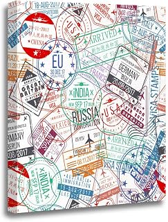 Ansouyi 12x16 Inches Canvas Wall Art Painting Travel Passport Stamp International Arrivals Sign Rubber Visa Pattern Home Decorative Artwork Prints