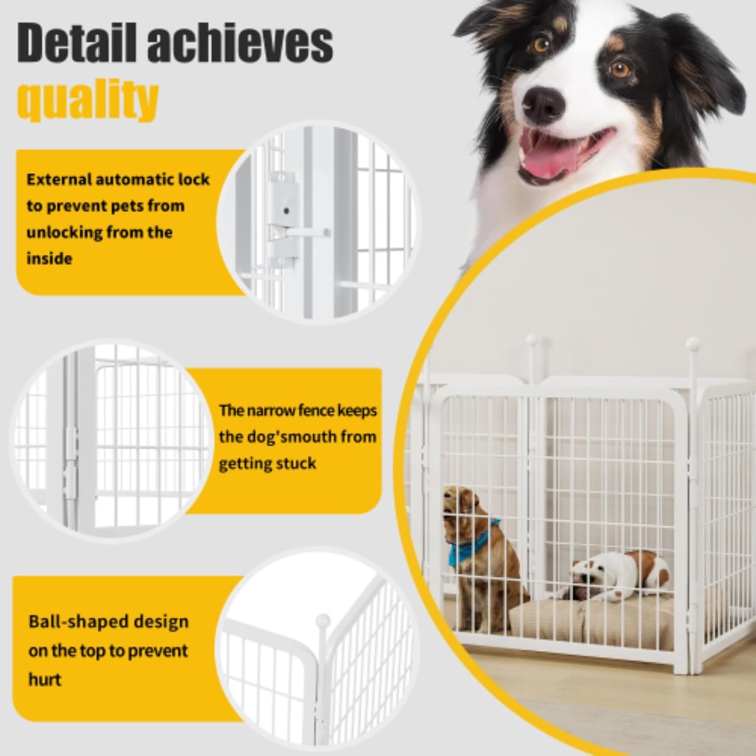 Dog Playpen 8 Panels 24" Height Heavy Duty Dog Fence Puppy Pen for Large Medium Small Dogs Indoor Outdoor Foldable Pet Exercise Pen, White
