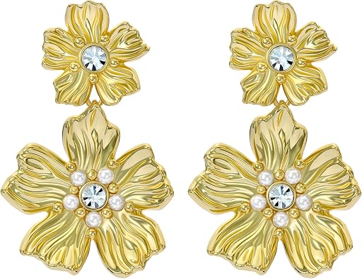 Ted Baker London Pettala Flower Statement Drop Earrings for Women Gold/Pearl and Crystal
