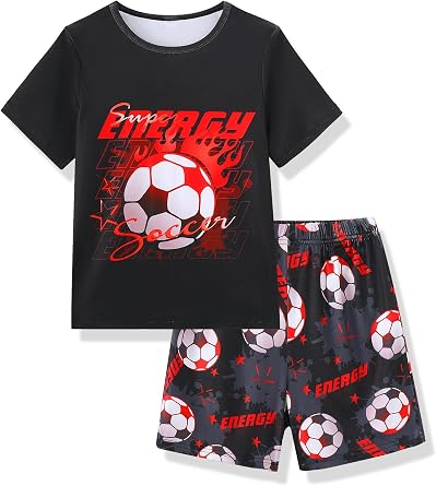 Mikrdoo Boys Pajamas 2 Piece Soft Short Sleeve Summer Pj Set Stretchy Short Sleepwear for Big Kids Size 6-16 Years
