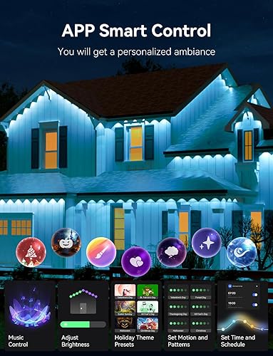 Miniatura 7 de Luces permanentes para exteriores de 100 pies para casa, iluminación LED RGB inteligente con aplicación y control remoto, luces de Navidad