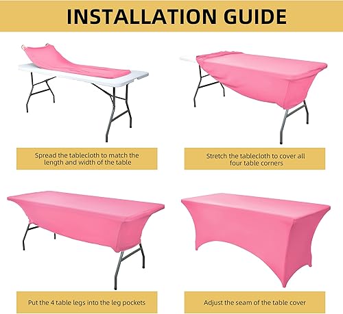 Miniatura 100 de Paquete de 2 Cubiertas de Mesa de Spandex Negro de 6 pies para Mesas Plegables Rectangulares Estándar - Manteles Elásticos Resistentes a las Arrugas