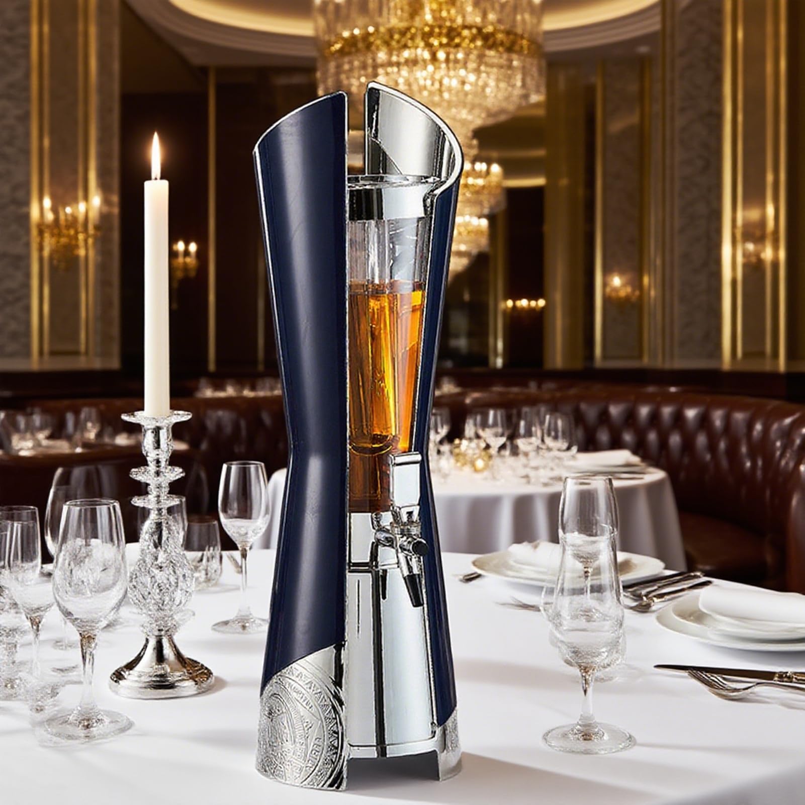 Dispensador de Cerveza Dispensador de Bebidas Transparente de Diseño Rústico para Pubs y Restaurantes, Enfriador de Bebidas con Luces LED de Colores, Torre de Margaritas(Blue)
