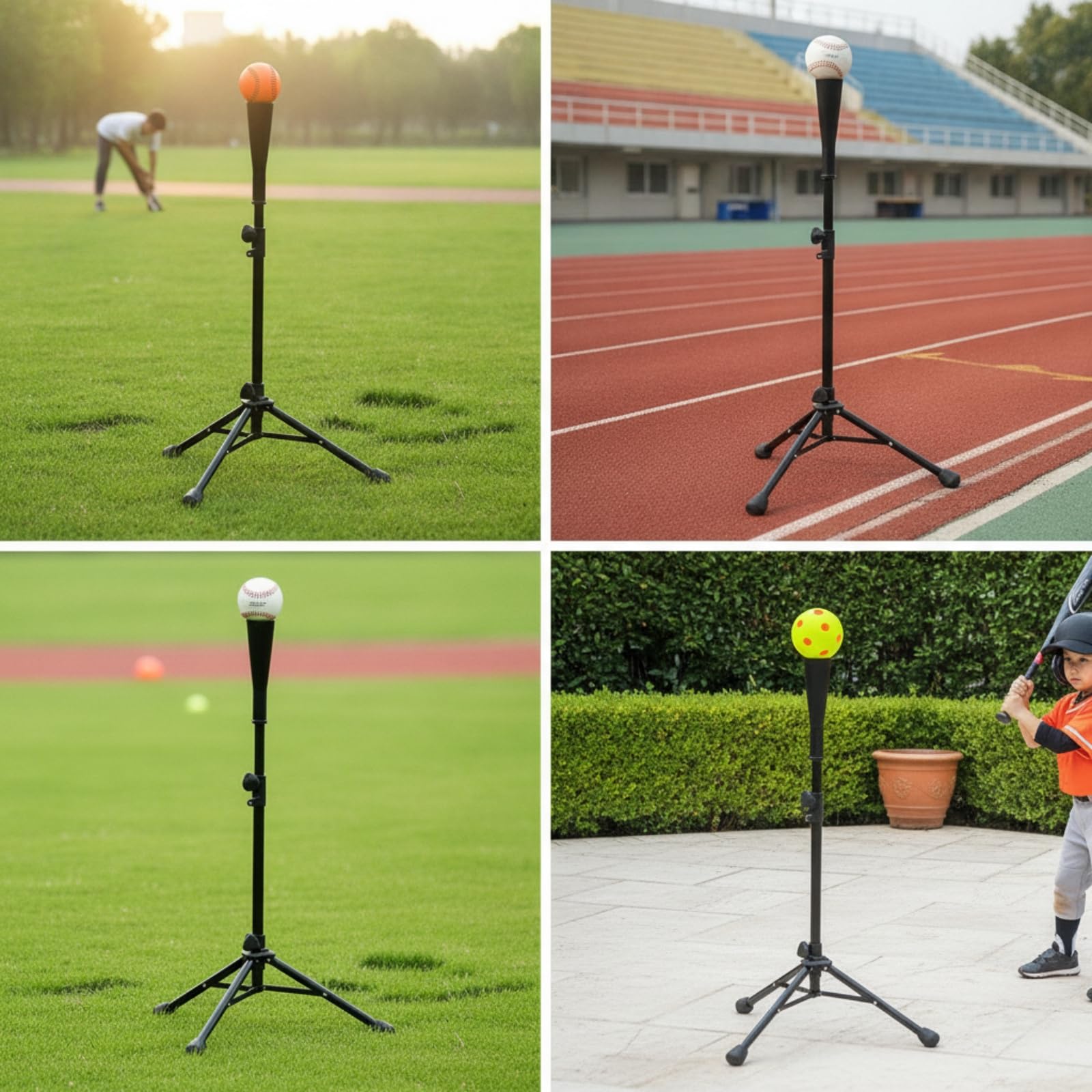 Baseball Trainingsständer Schlagtee Ballständer Schlaghilfe Trainingsgerät mit Stabilem Dreifuß Und Antirutsch-füßen Verstellbare Höhe Tragbar mit, Schwarz, Erwachsenenmodell Ausziehbar 115cm
