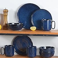 Vista 9 de Vicrays Juego de vajilla de 18 piezas, platos planos de cerámica, platos de ensalada, cuencos, aptos para microondas, horno y lavavajillas