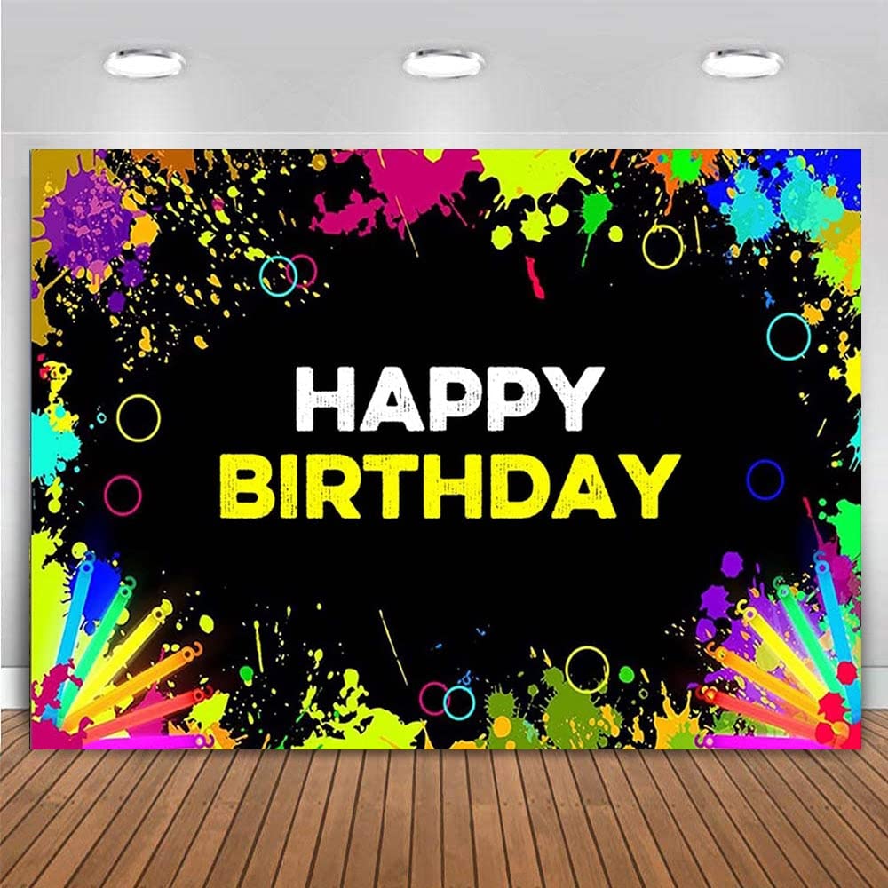 Farba rozpryski 'Happy Birthday' tło kolorowe neonowe graffiti tło plakat na imprezę pograficzną baner po budce