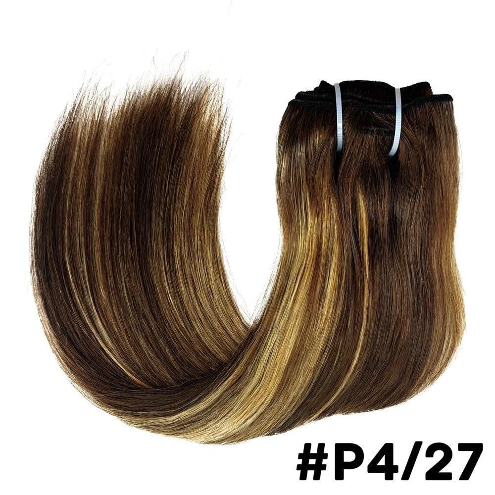 peruka Przedłużki do włosów z pasemkami nr 4/27, proste, naturalnych, podwójnym pasemkiem, 8 sztuk, klipsami Do przerzedzających się włosów(24inches,120g-1 pack)