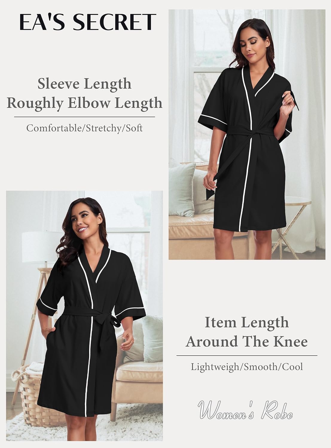 EA'S SECRET Robes for Women Summer Lightweight Bathrobe Bamboo Short Kimono Robe Soft Spa Bath robe Sleepwear for Ladies