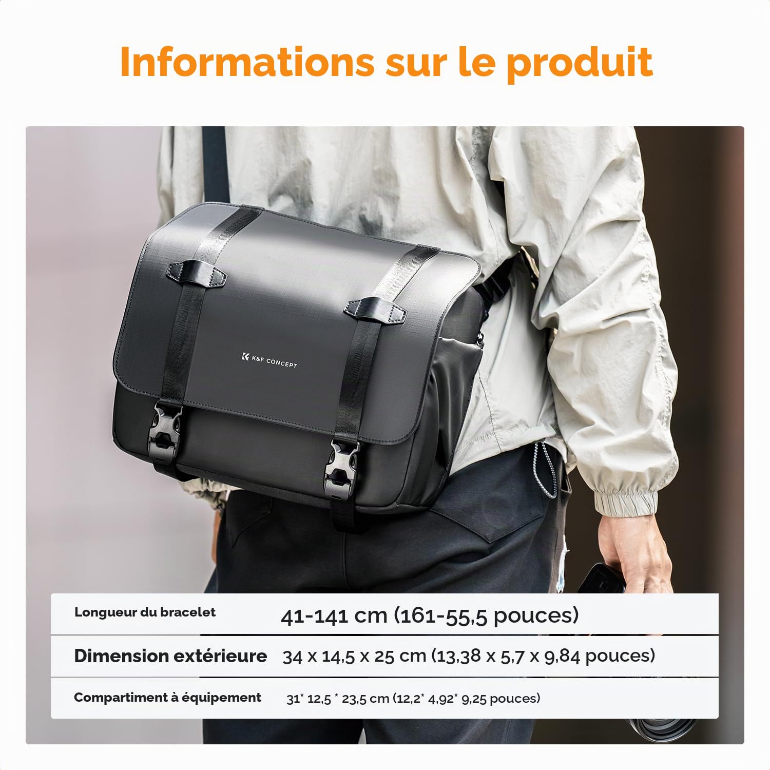 K&F CONCEPT Sac à Bandoulière pour Appareil Photo | Sac Photo réglable avec Compartiment pour Ordinateur Portable Support de trépied étanche Compatible DSLR/SLR/Objectif，BS04