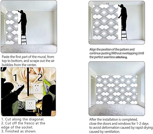 Miniatura 4 de YANFENQI Papel Tapiz para Pared De Sala Elegante Light Color Sticky Contact Paper Geometry Lattice Line Modern Farmhouse No Extra Glue Needed (W)