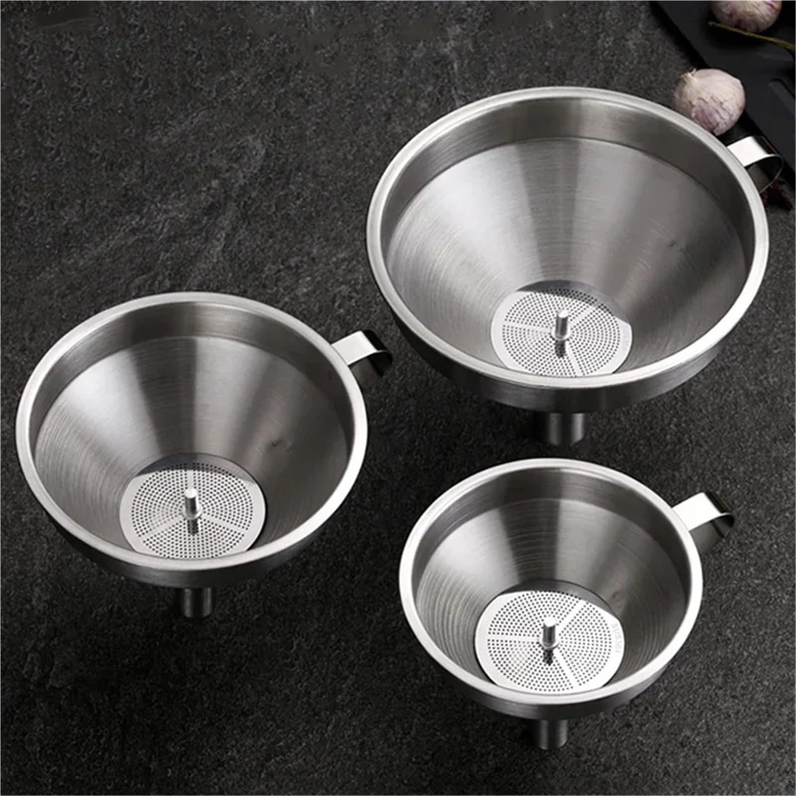 Embudo De Cocina En Acero Inoxidable Juego de embudos acero inoxidable, embudo for líquidos boca ancha con filtro, cocina for botellas, herramientas, 3 uds