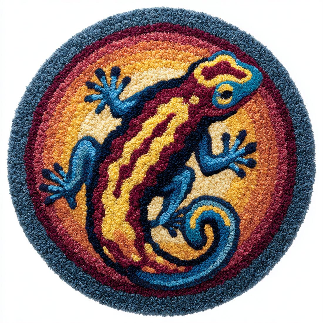 Rqwybcaxn DIY Latch Hook Rug Making Kits for Beginners Animal Embroidery Set Cartoon Lizard 60x60cm Round Pre-Printed Mesh Fabric Carpet Bedroom Home Decor