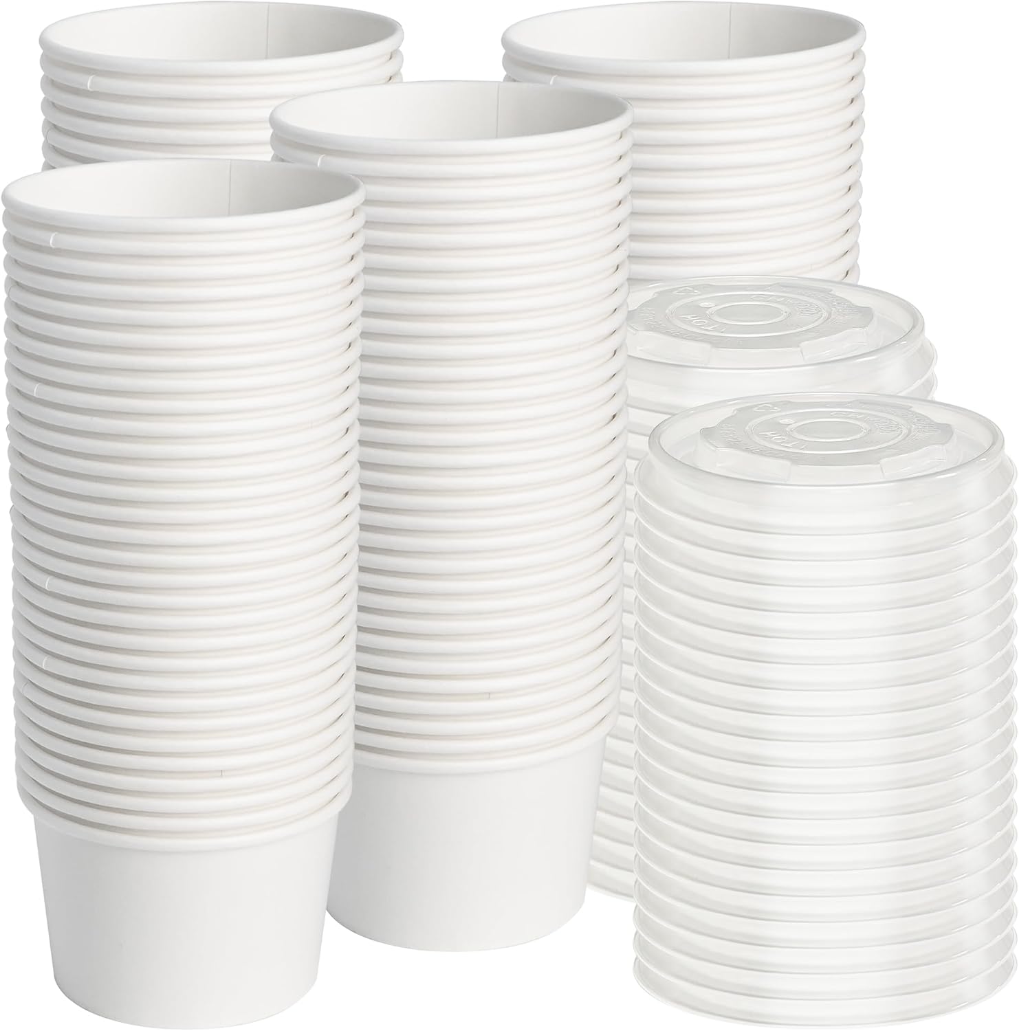 ESSENTIAL Paper Ice Cream Cups with Lids, 120pcs 8oz Disposable Dessert Bowls with Lids for Hot or Cold Food, Paper Snack Containers for Sundae, Frozen Yogurt, Soup (White)