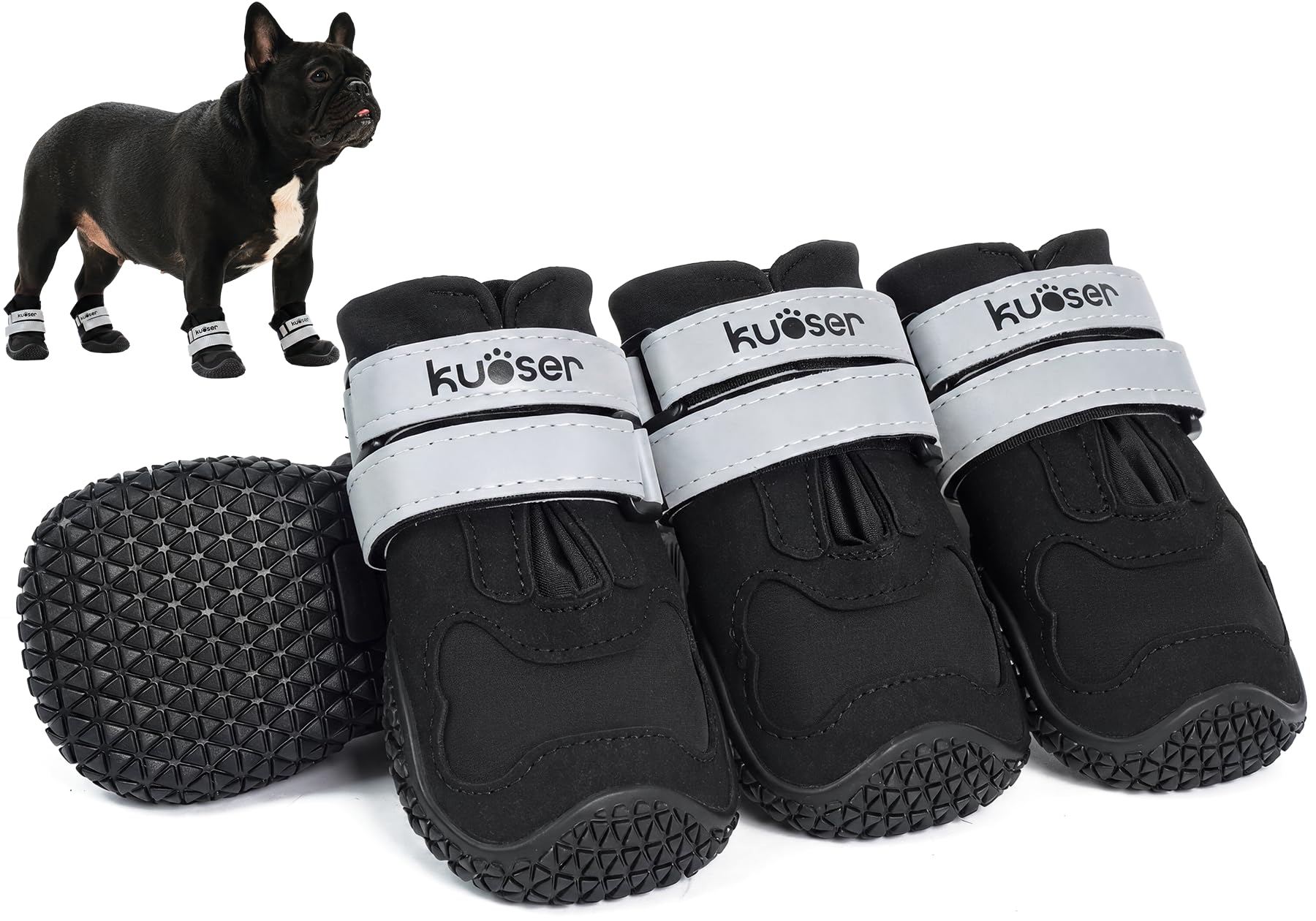 Kuoser Waterproof Dog Boots, Dog Shoes for Injured Paws 4 Pack, Black
