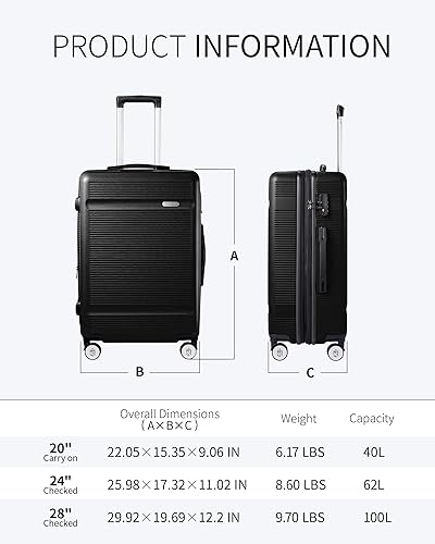 Miniatura 8 de Zitahli Luggage Set - 3 Pieces Luggage Sets Expandable - Hard Case Luggage - Spinner Wheels Suitcase with TSA Lock - YKK Zippers Suitcase Sets
