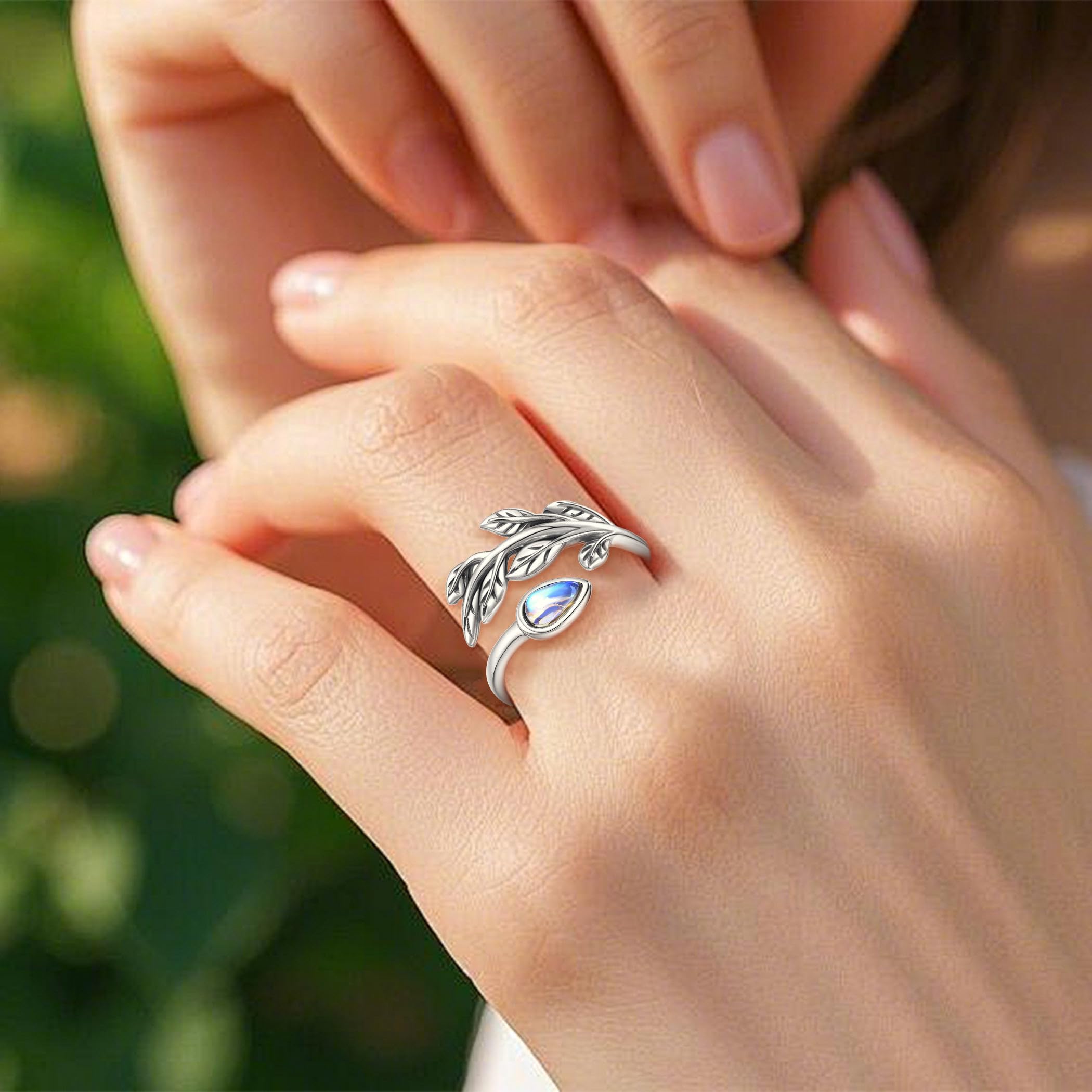 AEONSLOVE Schlange Ring Silber 925 für Damen, Lebensbaum Verstellbarer Ring für Frauen, Offener Ringe Vintage mit Blatt/Hexenknoten/Keltischer Knoten