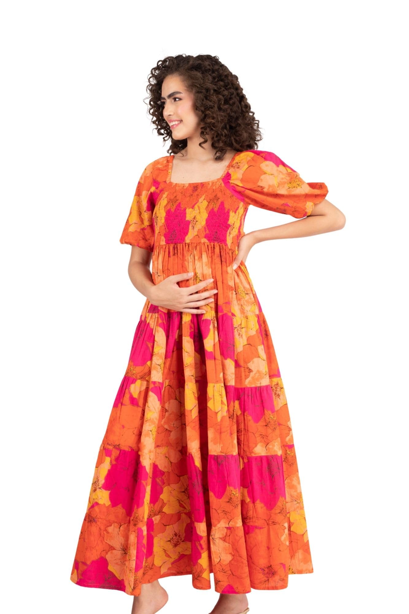 momzjoy Jolly Orange Maternity Dress for Women-picture-18