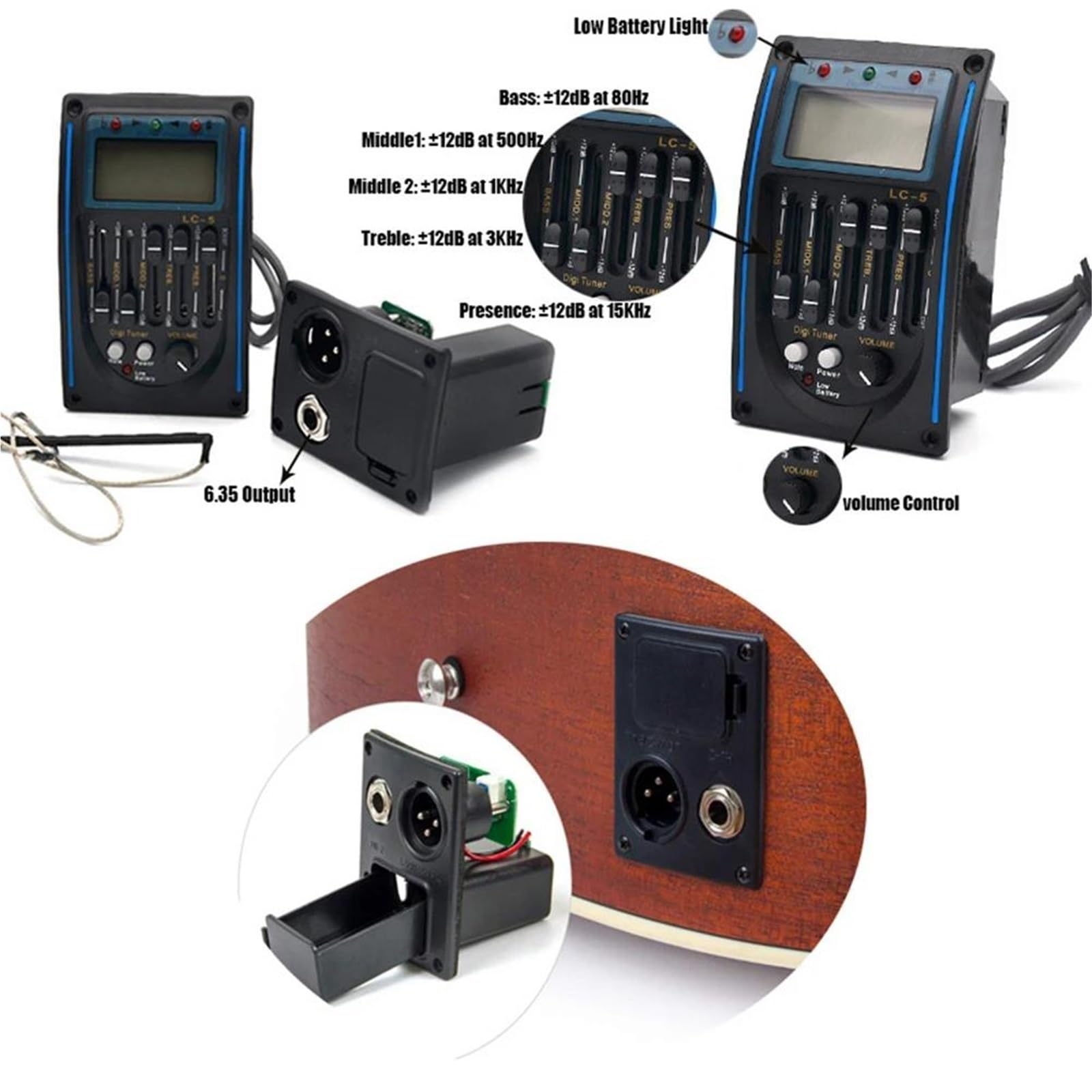 Zestawy Przedwzmacniaczy EQ Do Gitary Akustycznej 5-pasmowej Wzmacniacz Gitarowy Tuner LCD Piezo Pickup Equalizer Z Akcesoriami Mikrofonowymi